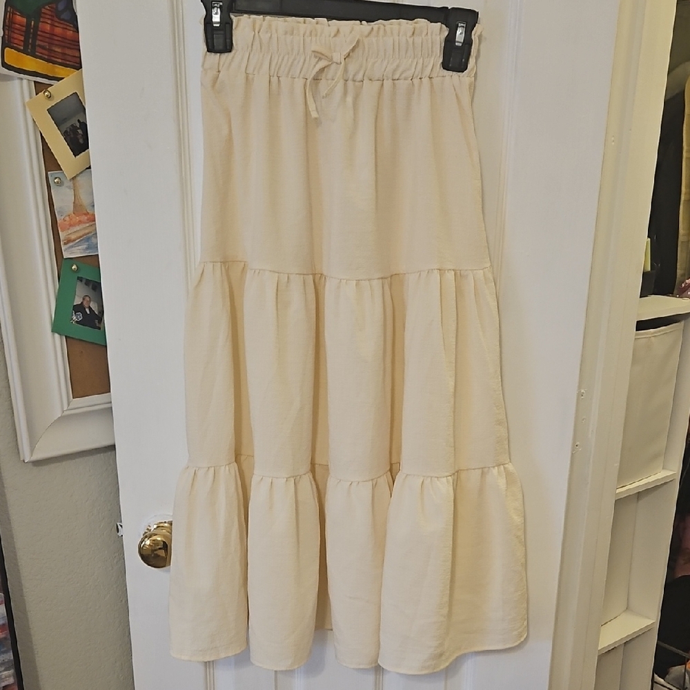 Cream Tiered Maxi Skirt